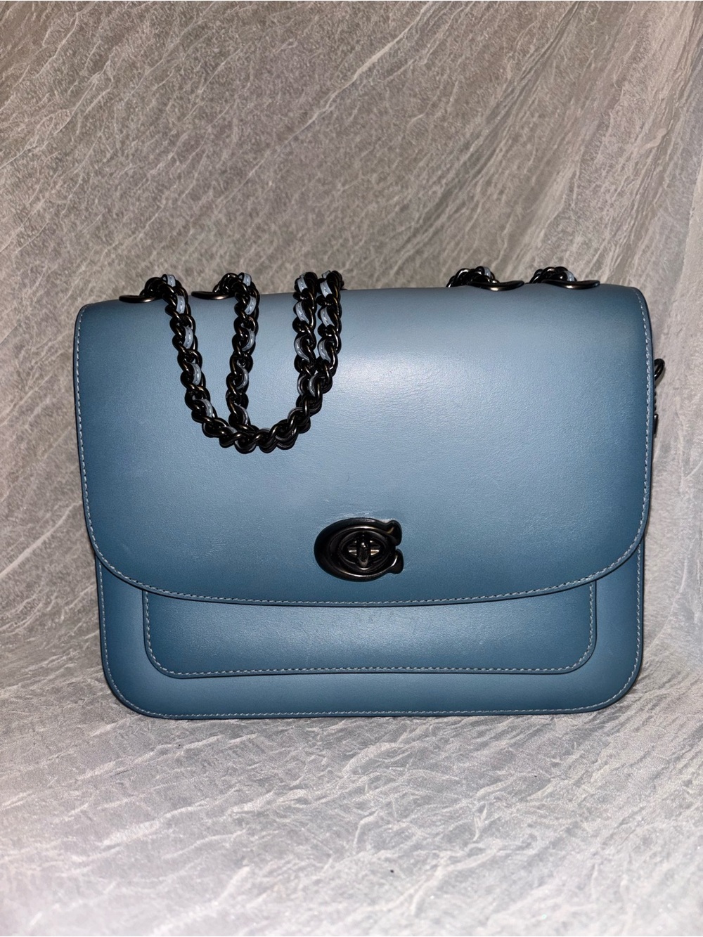 Coach Madison 5211 Azure Blue Leather Chain Shoulder Crossbody Bag